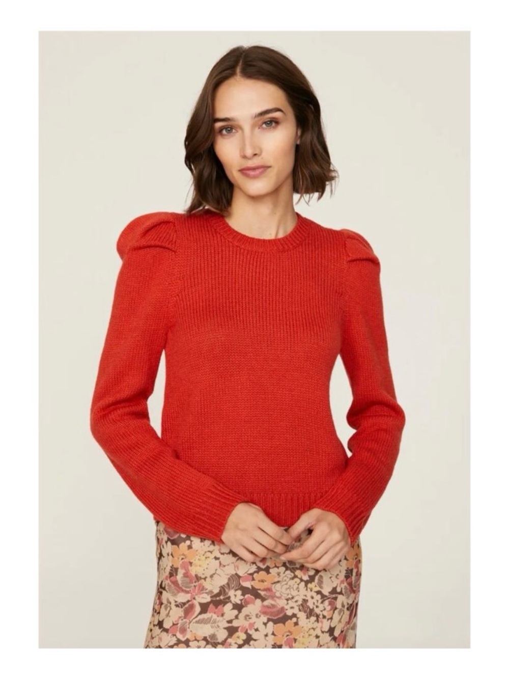 Derek Lam Sweater Womens Medium Red Puff Sleeve Knit Cozy Knit Wool Blend